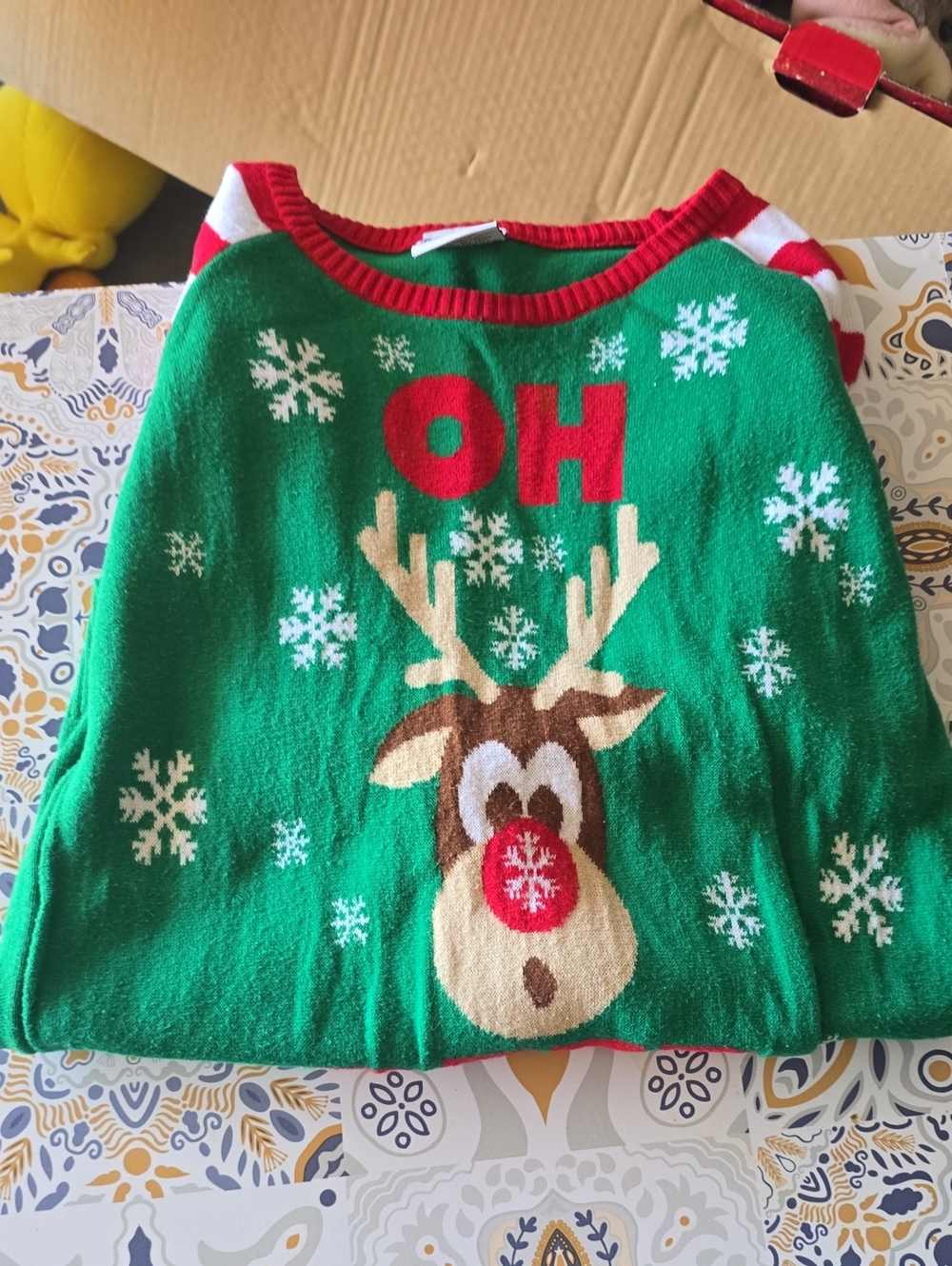 Kids Green 'Oh' Reindeer Christmas Sweater